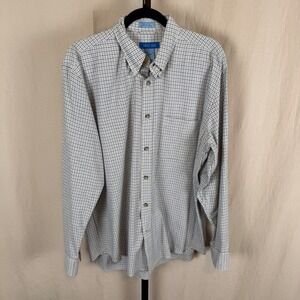 Savile Row Mens Large Button Down Shirt 100% Cotton Grid Check Long Sleeve White